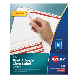 Avery Print and Apply Index Maker Clear Label Dividers, 8 White Tabs, Letter, 50 Sets
