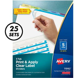 Avery Print and Apply Index Maker Clear Label Dividers, 5 Color Tabs, Letter, 25 Sets
