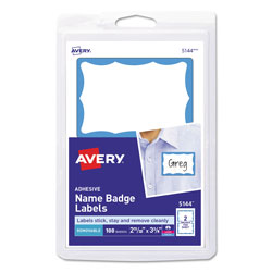 Avery Printable Adhesive Name Badges, 3.38 x 2.33, Blue Border, 100/Pack (AVE5144)