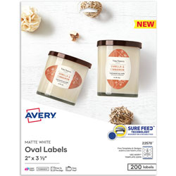 Avery Printable Blank Oval Labels, White, Pack Of 200 Labels - 2 in x 3 21/64 in, 200 / Pack