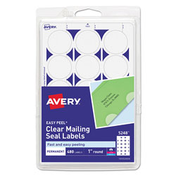 Avery Printable Mailing Seals, 1" dia., Clear, 15/Sheet, 32 Sheets/Pack (AVE05248)