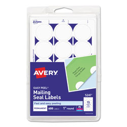Avery Printable Mailing Seals, 1 in dia., White, 15/Sheet, 40 Sheets/Pack