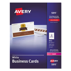 Avery Printable Microperforated Business Cards with Sure Feed Technology, Laser, 2 x 3.5, White, Uncoated, 2500/Box (AVE5911)