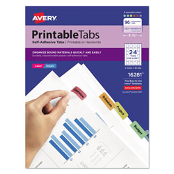 Avery Printable Plastic Tabs with Repositionable Adhesive, 1/5-Cut Tabs, Assorted Colors, 1.25 in Wide, 96/Pack