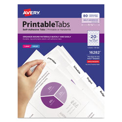 Avery Printable Plastic Tabs with Repositionable Adhesive, 1/5-Cut Tabs, White, 1.75 in Wide, 80/Pack