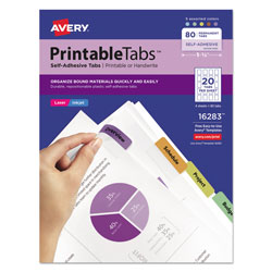 Avery Printable Plastic Tabs with Repositionable Adhesive, 1/5-Cut Tabs, Assorted Colors, 1.75 in Wide, 80/Pack