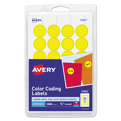 Avery Printable Self-Adhesive Removable Color-Coding Labels, 0.75 in dia., Yellow, 24/Sheet, 42 Sheets/Pack