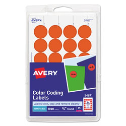 Avery Printable Self-Adhesive Removable Color-Coding Labels, 0.75 in dia., Neon Red, 24/Sheet, 42 Sheets/Pack