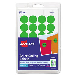 Avery Printable Self-Adhesive Removable Color-Coding Labels, 0.75 in dia., Neon Green, 24/Sheet, 42 Sheets/Pack