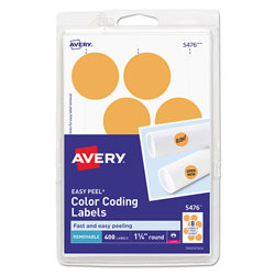 Avery Printable Self-Adhesive Removable Color-Coding Labels, 1.25 in dia., Neon Orange, 8/Sheet, 50 Sheets/Pack