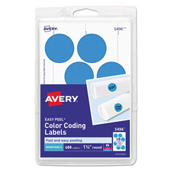 Avery Printable Self-Adhesive Removable Color-Coding Labels, 1.25 in dia., Light Blue, 8/Sheet, 50 Sheets/Pack