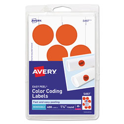 Avery Printable Self-Adhesive Removable Color-Coding Labels, 1.25 in dia., Neon Red, 8/Sheet, 50 Sheets/Pack