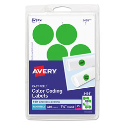 Avery Printable Self-Adhesive Removable Color-Coding Labels, 1.25 in dia., Neon Green, 8/Sheet, 50 Sheets/Pack