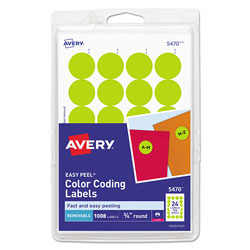 Avery Printable Self-Adhesive Removable Color-Coding Labels, 0.75 in dia., Neon Yellow, 24/Sheet, 42 Sheets/Pack