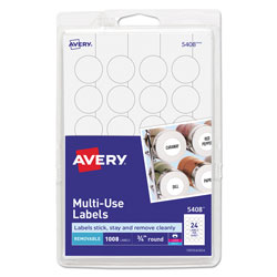Avery Removable Multi-Use Labels, Inkjet/Laser Printers, 0.75 in dia., White, 24/Sheet, 42 Sheets/Pack