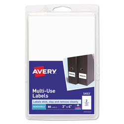 Avery Removable Multi-Use Labels, Inkjet/Laser Printers, 3 x 4, White, 2/Sheet, 40 Sheets/Pack (AVE05453)