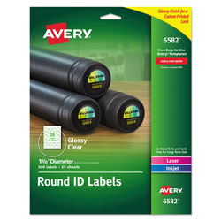 Avery Round Print-to-the Edge Labels with SureFeed and EasyPeel, 1.67 in dia, Glossy Clear, 500/PK