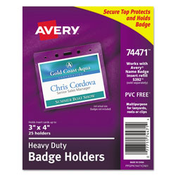 Avery Secure Top Heavy-Duty Badge Holders, Horizontal, 4w x 3h, Clear, 25/Pack (AVE74471)
