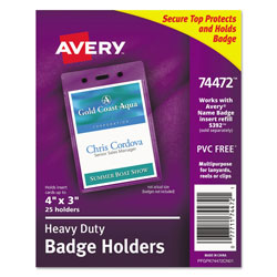 Avery Secure Top Heavy-Duty Badge Holders, Vertical, 3w x 4h, Clear, 25/Pack (AVE74472)