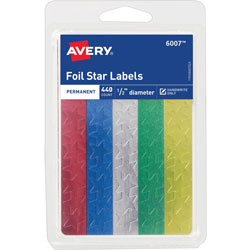 Avery Self Adhesive 1/2 in Assorted Color Foil Stars, 440 per Pack