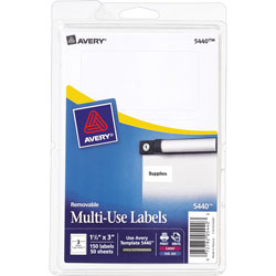 Avery Self Adhesive White Removable Labels, Rectangular, 1 1/2 inx3 in, 150 per Pack