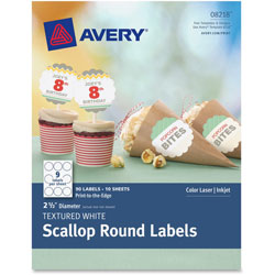 Avery Textured Scallop Round Labels, 2-1/2 in D, 90/PK, WE