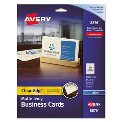 Avery True Print Clean Edge Business Cards, Inkjet, 2 x 3 1/2, Ivory, 200/Pack (AVE8876)