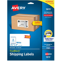 Avery TrueBlock Shipping Labels, 2 1/2 in x 4 in Length, 8 / Sheet, 25 Total Sheets, 200 / Pack