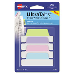 Avery Ultra Tabs Repositionable Margin Tabs, 1/5-Cut Tabs, Assorted Pastels, 2.5 in Wide, 24/Pack