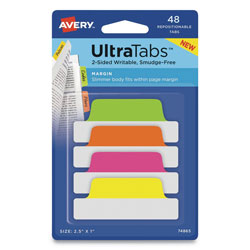 Avery Ultra Tabs Repositionable Margin Tabs, 1/5-Cut Tabs, Assorted Neon, 2.5 in Wide, 48/Pack