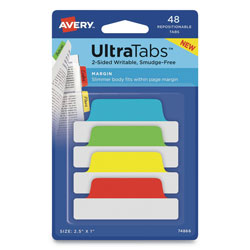 Avery Ultra Tabs Repositionable Margin Tabs, 1/5-Cut Tabs, Assorted Primary Colors, 2.5 in Wide, 48/Pack
