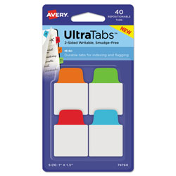 Avery Ultra Tabs Repositionable Mini Tabs, 1/5-Cut Tabs, Assorted Primary Colors, 1 in Wide, 40/Pack