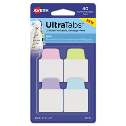 Avery Ultra Tabs Repositionable Mini Tabs, 1/5-Cut Tabs, Assorted Pastels, 1 in Wide, 40/Pack