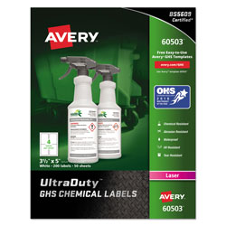 Avery UltraDuty GHS Chemical Waterproof and UV Resistant Labels, 3.5 x 5, White, 4/Sheet, 50 Sheets/Box