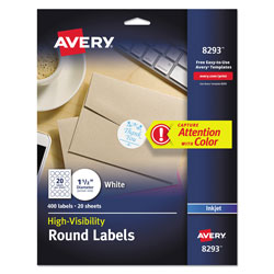 Avery Vibrant Inkjet Color-Print Labels w/ Sure Feed, 1 1/2 in dia, White, 400/PK
