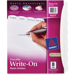 Avery Write-On Divider, 8/Tab, 3-Hole Punch, 8.5 in x 11 in, White
