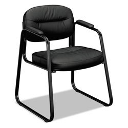 Basyx by Hon HVL653 Leather Guest Chair, 22.25 in x 23 in x 32 in, Black Seat/Black Back, Black Base