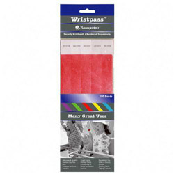 Baumgarten's Wristpass Security Wristbands, 3/4 in x 10 in, Red, 100/Pack