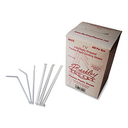 Berkley Square Individually Wrapped Straws, 7.75 in, Polypropylene, White, 400/Box