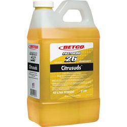 Betco Citrusuds Pot/Pan Detergent, Concentrate Liquid, 67.6 fl oz (2.1 quart), Lemon Scent, 4/Carton, Yellow