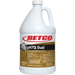 Betco pH7Q Dual Disinfectant Cleaner, Concentrate Liquid, 128 fl oz (4 quart), Pleasant Lemon Scent, 4/Carton, Light Amber