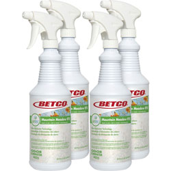 Betco RTU Malodor Eliminator Mountain Meadow, Ready-To-Use Liquid, 32 fl oz (1 quart), Mountain Meadow Scent, 4/Carton, Clear
