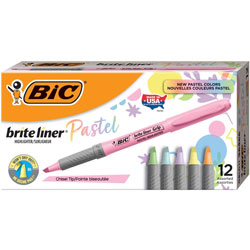 Bic Brite Liner Grip Pastel Highlighters - Chisel Marker Point Style - Pastel Yellow, Pastel Pink, Pastel Blue, Pastel Green, Pastel Purple, Pastel Orange - 1 Dozen