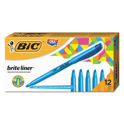 Bic Brite Liner Highlighter, Chisel Tip, Fluorescent Blue, Dozen (BICBL11BE)