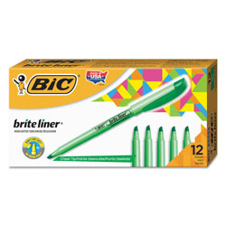 Bic Brite Liner Highlighter, Chisel Tip, Fluorescent Green, Dozen (BICBL11GN)