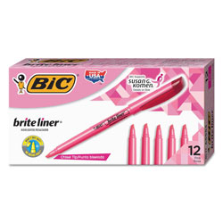 Bic Brite Liner Highlighter, Chisel Tip, Fluorescent Pink, Dozen (BICBL11PK)