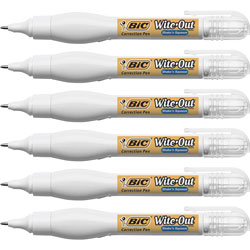 Bic Correction Pen, Fast Drying, Needlept Tip, 8ml, Blister, 6/BX, WE