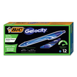 Bic Gel-ocity Quick Dry Retractable Gel Pen, Medium 0.7mm, Blue Ink/Barrel, Dozen