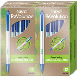 Bic ReVolution Clic Stic Retractable Ballpoint Pen, Blue, Semi Clear Barrel, 48 / Pack