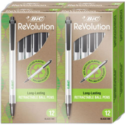 Bic ReVolution Clic Stic Retractable Ballpoint Pen, Black, Semi Clear Barrel, 48 / Pack
